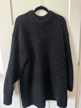 H&M Black Eyelash Knit Sweater Dress | Oversized L